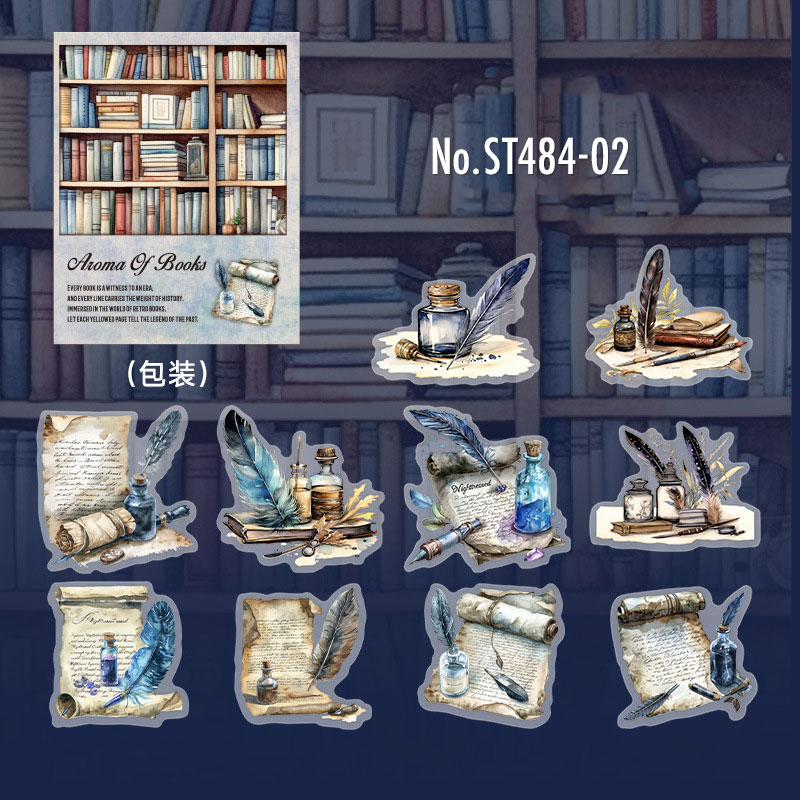 コラージュ 素材 シール 本 手紙 羽ペン 書斎 インク 古書 タイプ