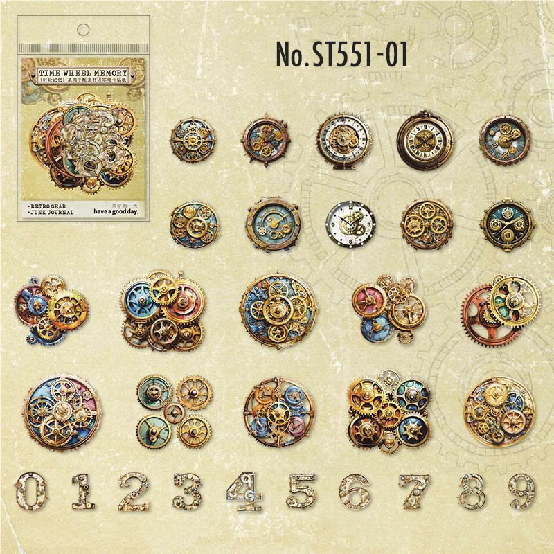 コラージュ 素材 シール 歯車 金具 ギヤ 数字 ナンバー 部品 パーツ