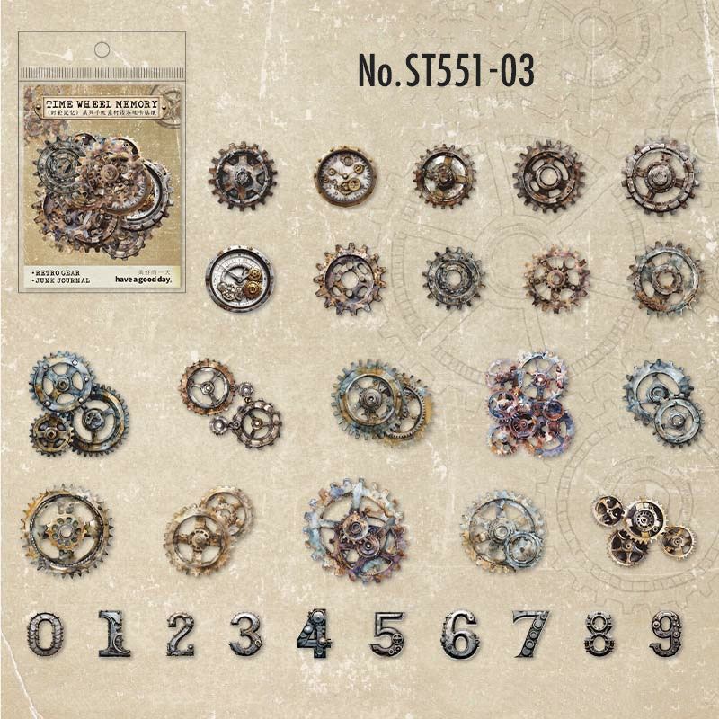 コラージュ 素材 シール 歯車 金具 ギヤ 数字 ナンバー 部品 パーツ