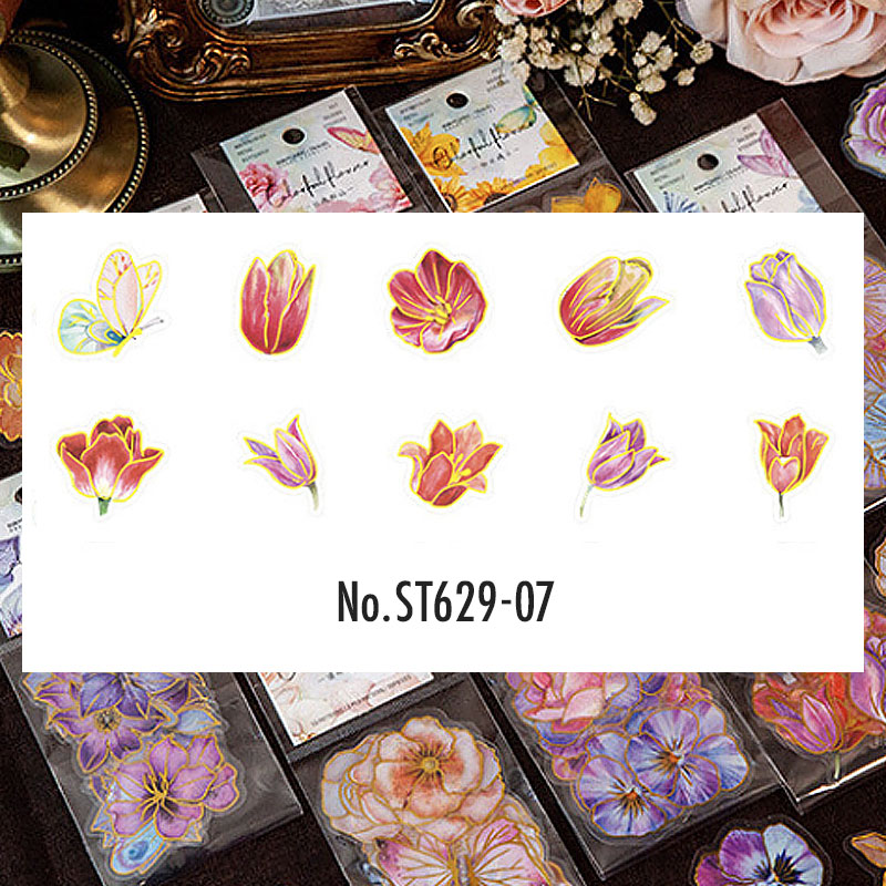 50種類限定set＋コラージュ素材 フラワー系 装飾系　1ループ コラージュ 素材 シール 花 フラワー 箔押し バラ ヒマワリ パンジー