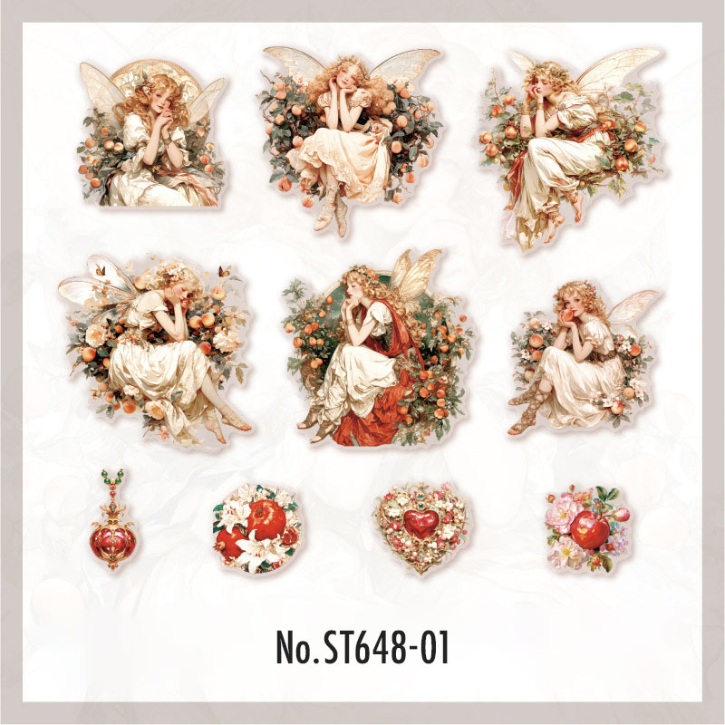 ST648 妖精 天使 女性 人物 花 バラ コラージュ素材 コラージュ シール