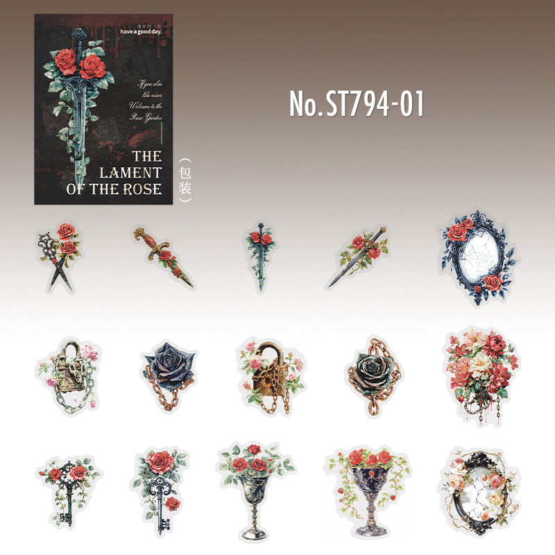 ST794 バラ ダークゴシック 薔薇 本 インク 蜘蛛 ハート 時計 ドクロ