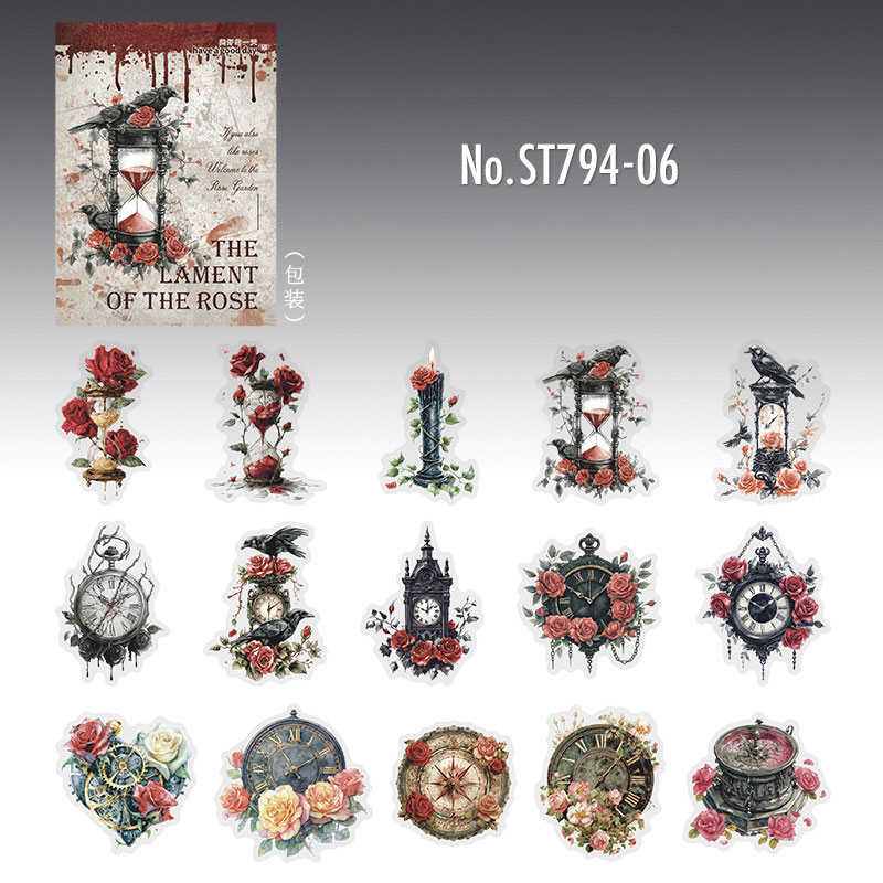 ST794 バラ ダークゴシック 薔薇 本 インク 蜘蛛 ハート 時計 ドクロ