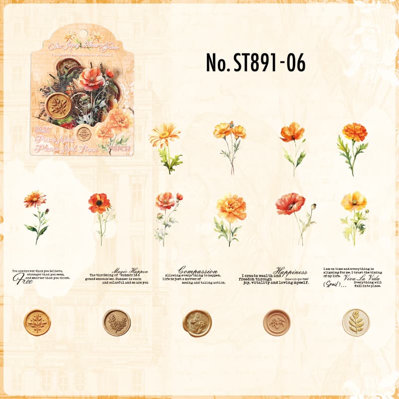 花 植物 ブーケ 花束 シーリングスタンプ シール 見本 ST891 花 英字 フレーズ シーリングスタンプ 封蝋 バラ フラワー