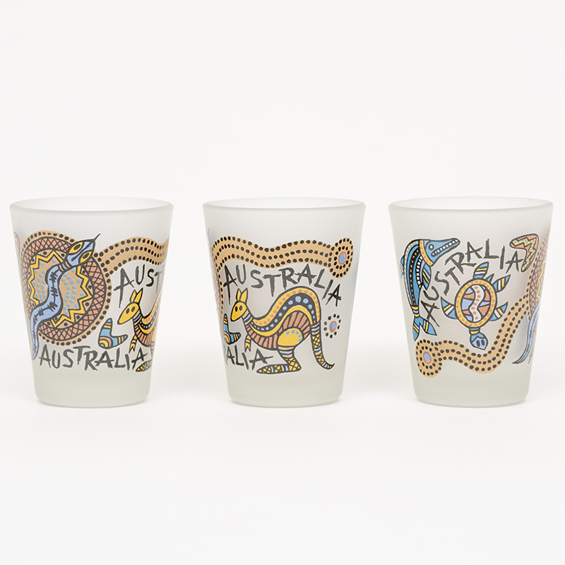 アボリジニショットグラス 3個セット 6cm アボリジナル カンガルー おみやげ 酒器 オーストラリア土産 雑貨 海外 輸入