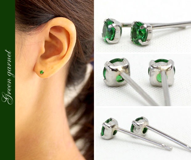 ピアス ガーネット プラチナ pt900 グリーンガーネット 3.0mm
