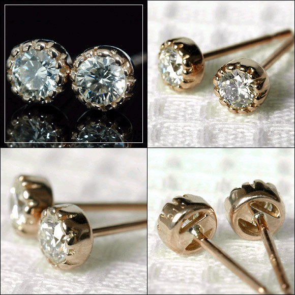 ダイヤモンドピアス レディース 一粒 18金 18k K18 ゴールド 0.2