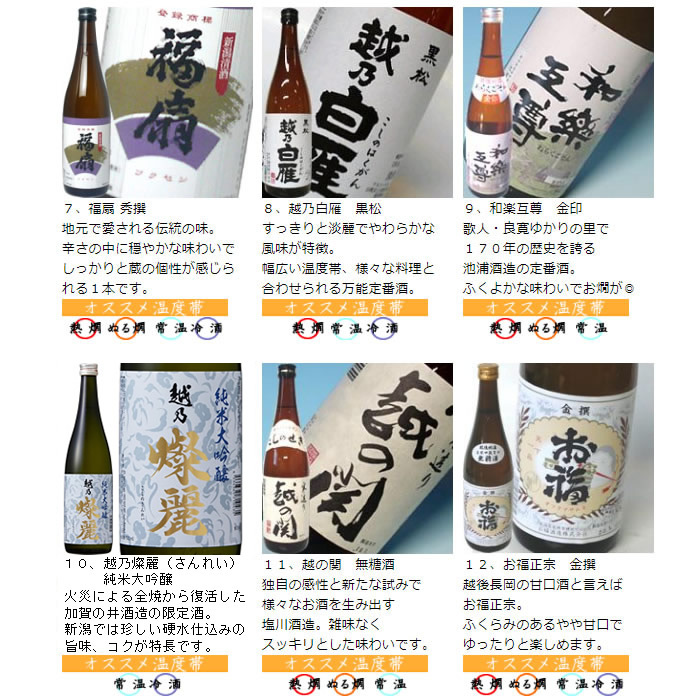 日本酒 飲み比べ セット ギフト 新潟清酒 720ml 12本 4合瓶 : 189627