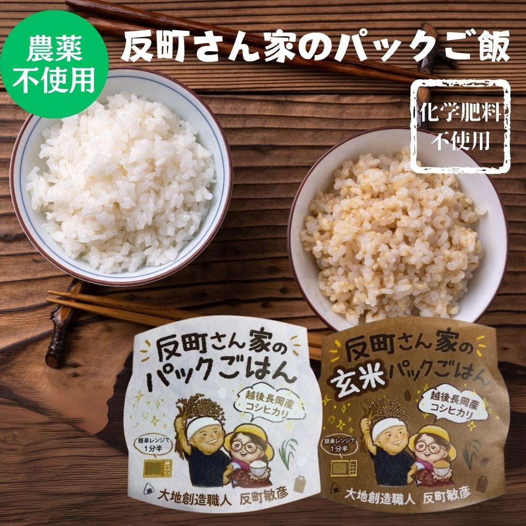 (産地直送)反町さん家のパックごはん 白米 150g ８個入り 無農薬 白米 こしひかり 大地創造職人 非常食 常備米 | コシヒカリ | 01