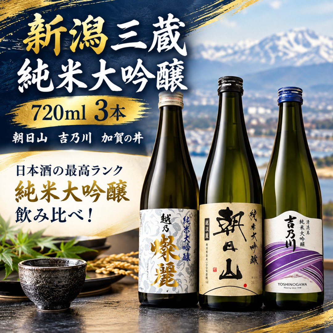 日本酒 新潟 純米大吟醸 飲み比べセット 720ml 3本 朝日山 吉乃川 越乃燦麗 化粧箱入り | 吉乃川 | 01