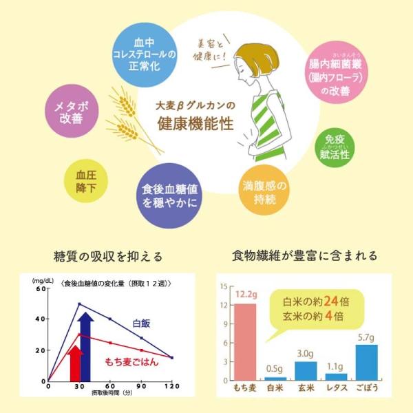 大麦βグルカンの健康機能性 血中コレステロールの正常化 腸内細菌叢（腸内フローラ）の改善 メタボ改善 血圧降下 食後血糖値を穏やかに 満腹感の持続 免疫部賦活性