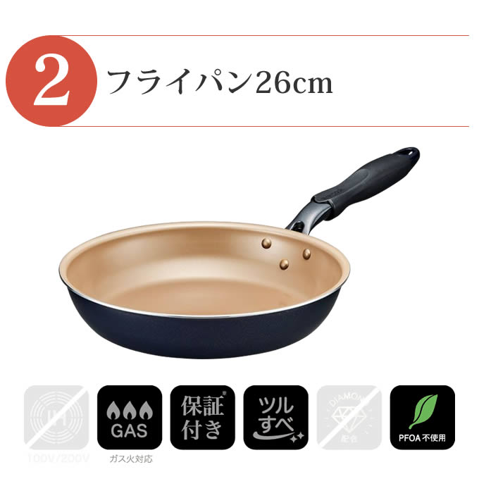 evercook エバークック フライパン 一体型 ガス火専用 4点セット ネイビー 玉子焼き+フライパン26cm+フライパン28cm深型+鍋敷き ドウシシャ |  | 02