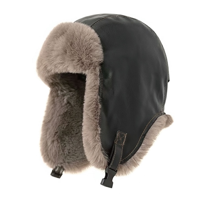 帽子 防寒 ボンバーハット 冬 ボア起毛 耳当て付き レザー調 フライト
