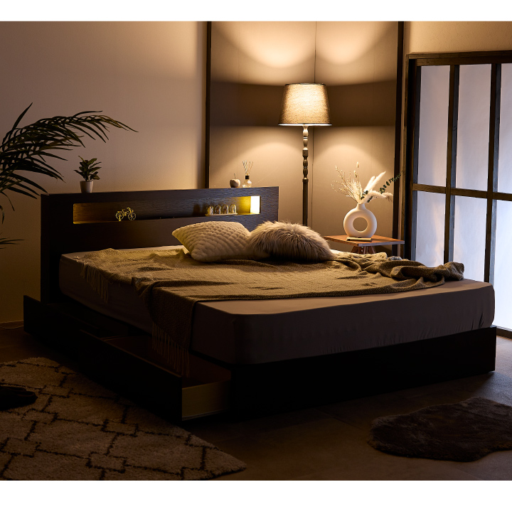 ベッド クイーン フレームのみ 収納付き クイーンベッド おしゃれ 宮