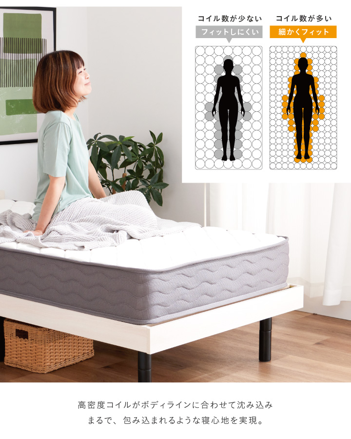 ポケットコイル マットレス シングル おしゃれ コイル数 528個 厚み