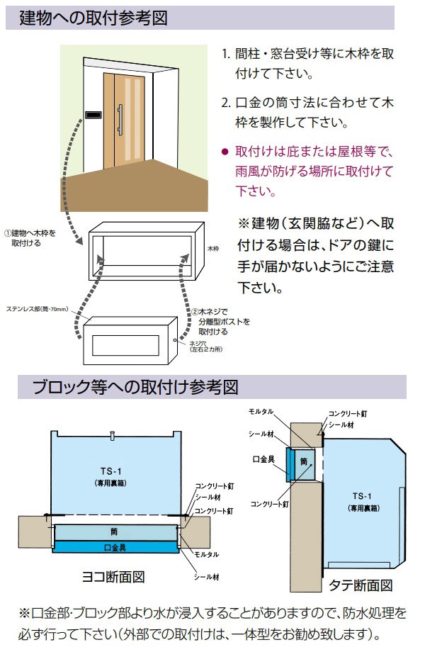 タマヤ 口金分離型郵便ポスト専用内掛け裏箱 TS-1 : ts-1 : 環境生活