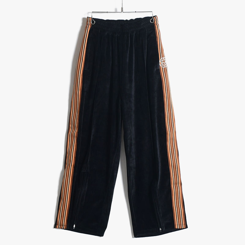 レー Leh トラックパンツ S/Mサイズ ブラック ボトムス ロングパンツ ラインパンツ ベロア ワイド WIDE TRUCK PANTS  -BLACK-