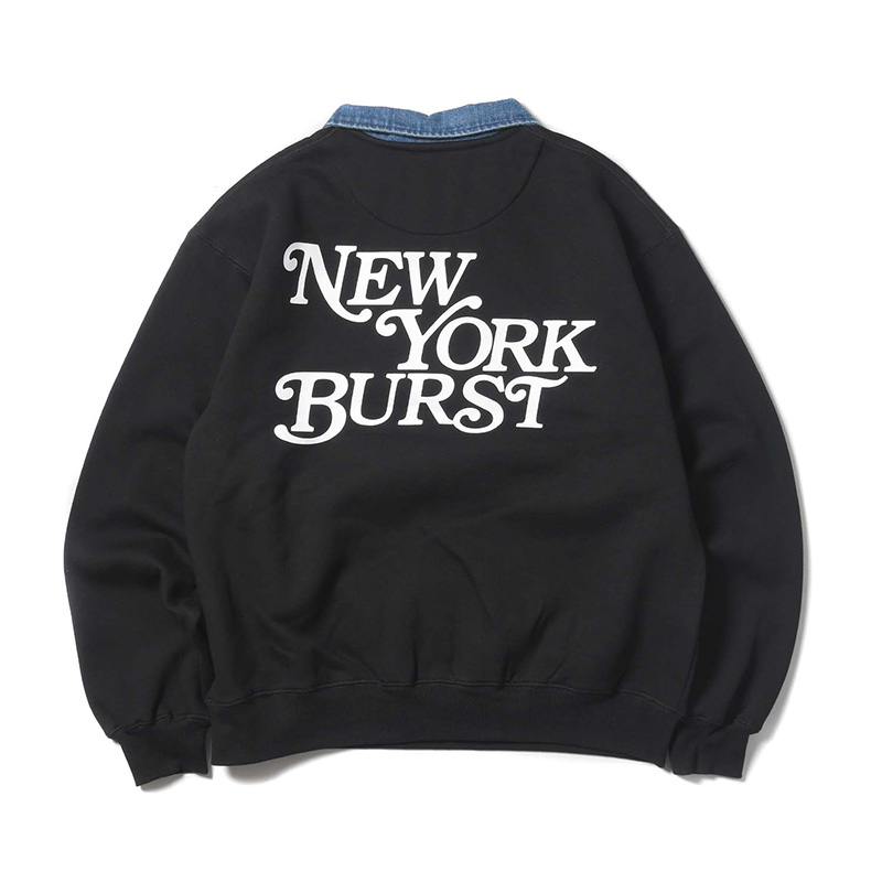 ニューヨークバースト NEW YORK BURST ロゴ ハーフジップスウェット メンズ ブラック DENIM COLLAR SWEAT -BLACK-