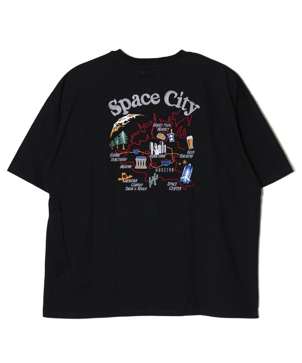 ATELANE アテレーン Tシャツ メンズ レディース ユニセックス 半袖 マップ 地図 刺繍 ブラック M-XL MAP S/S TEE  -BLACK-