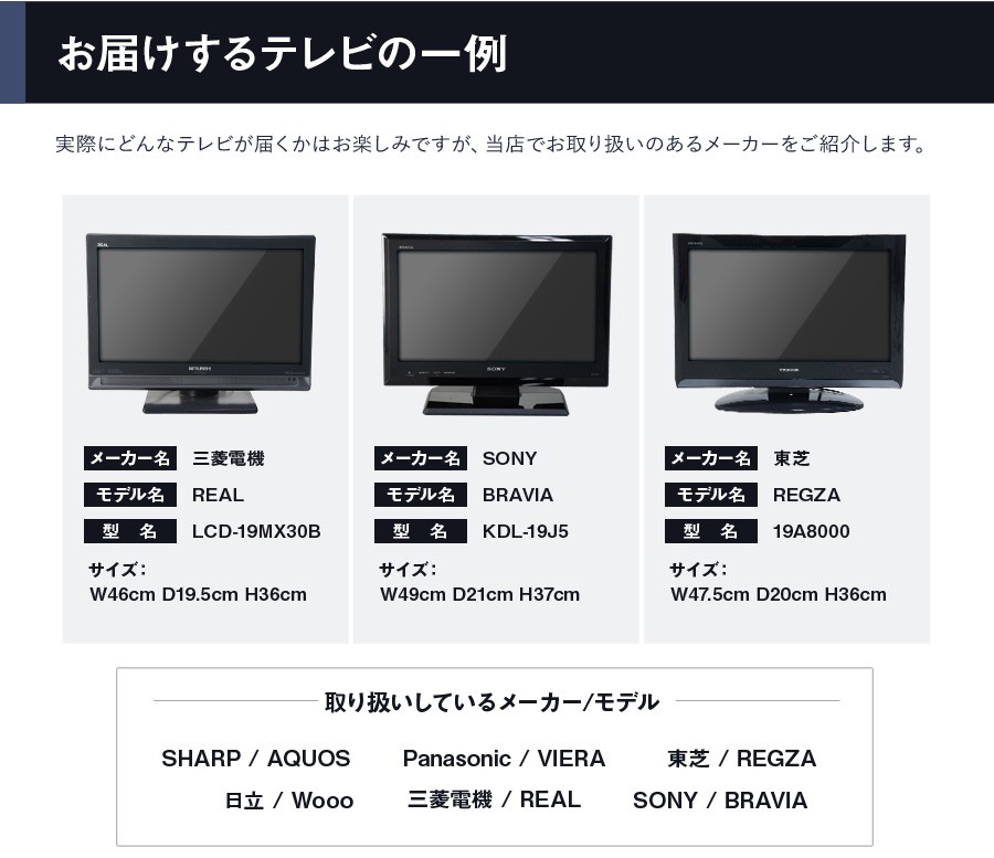 お届けするテレビの一例