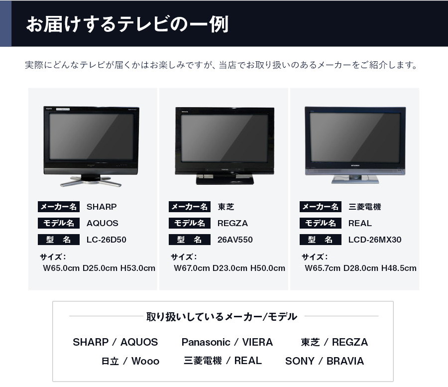 ＜家電専門店におまかせ＞中古 液晶テレビ ハイビジョン 地上・BS・110度CS HDMI端子 日本メーカー限定 アンテナケーブル付き(26型)