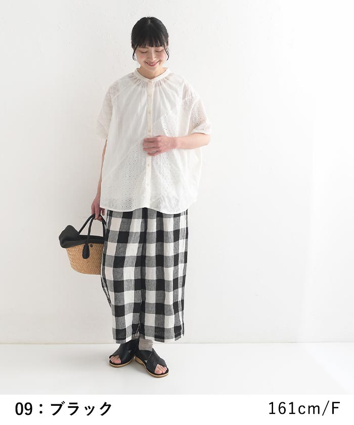 bluewillow綿、麻パンツ新品の未使用 楽天市場】Blue willow リネン 大柄ブロックチェック ワイド