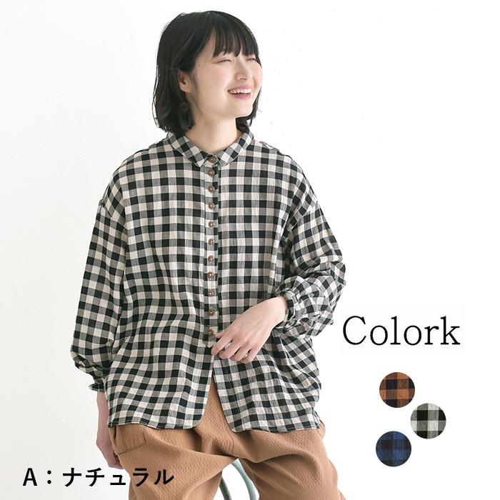 Colork（カラック） ブラウス 綿100％ ギンガムチェックミニ襟多ボタン