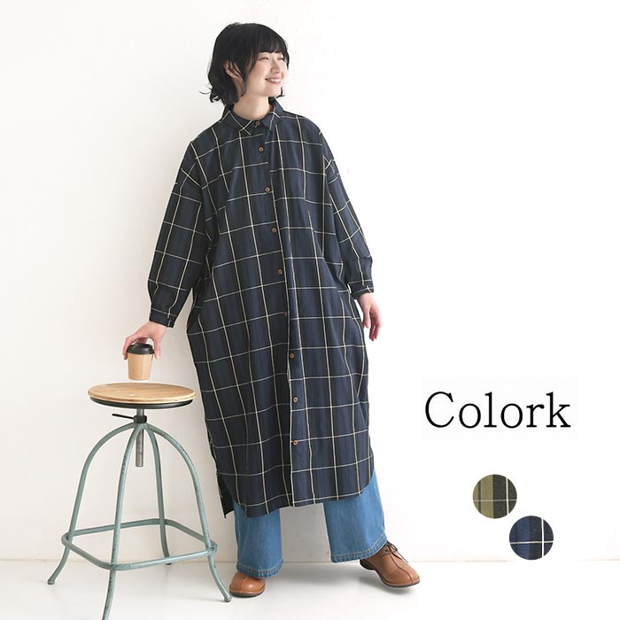 Colork（カラック） ミニ襟ワンピース レディース 綿100％ ロング