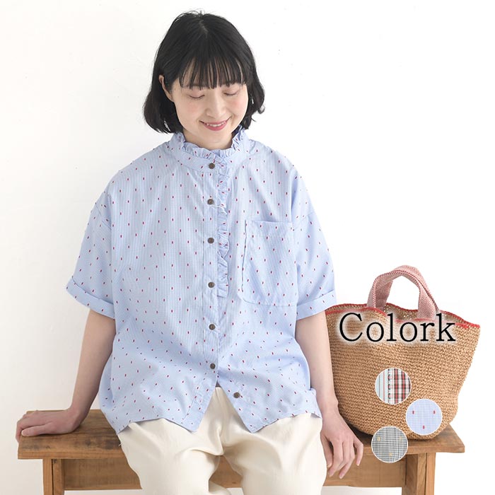 Colork（カラック） メール便送料無料フリルブラウス ドット チェック