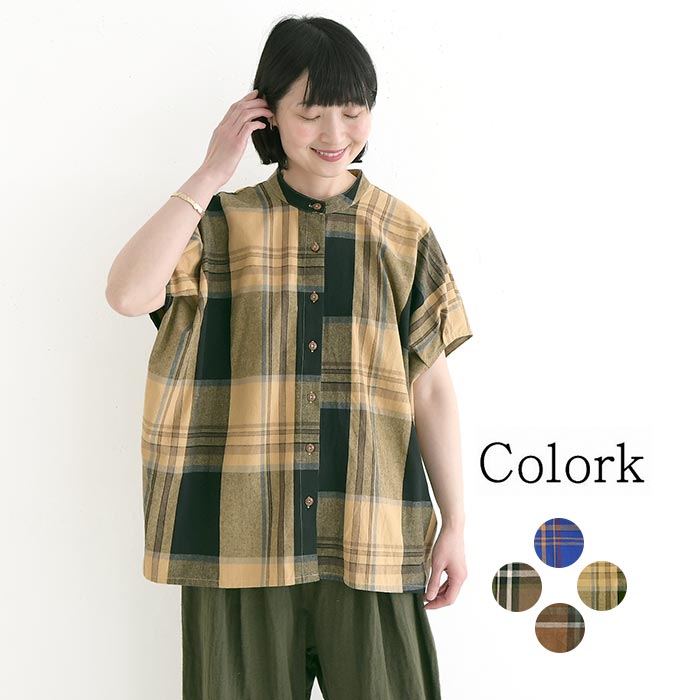 Admiral フラワー柄チェックTシャツ Ｌサイズ Colork（カラック） ブラウス チェック柄 モモンガスリーブ 綿100