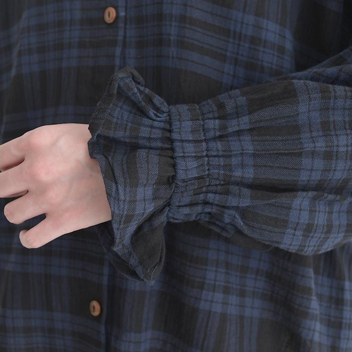 袖フリルブラウス 長袖 レディース COLORK シャーリング チェック柄 綿 25AW0904, |  | 16