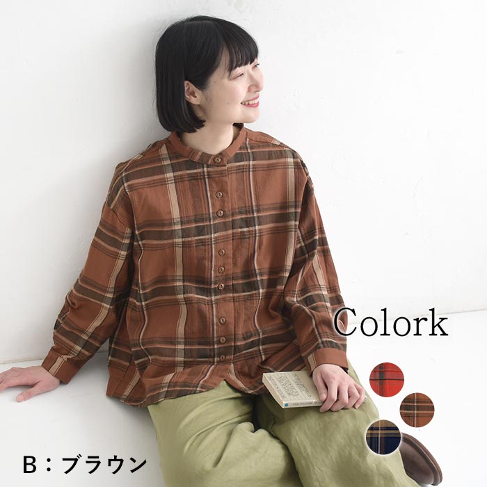 シャツ 長袖 レディース チェック ブラウス COLORK コットン ノー