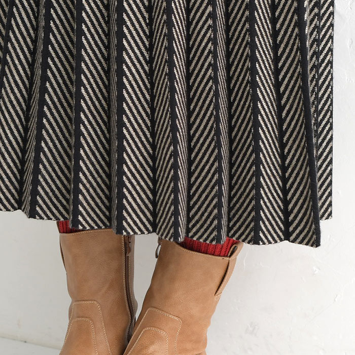 フレアスカート ロング プリーツ レディース ヘリンボーン柄24AW1018R, |  | 12