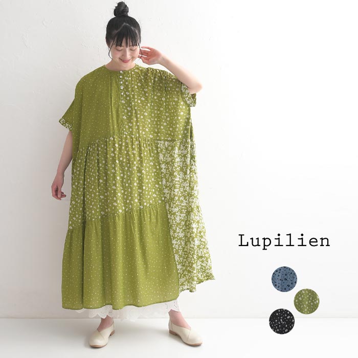 Lupilien インド綿 ワンピース 花柄プリント パッチワーク アシメトリー切替 綿100％ 春 夏 30代 40代 50代 24SS0523,  : 247124l : ecoloco - 通販 - Yahoo!ショッピング