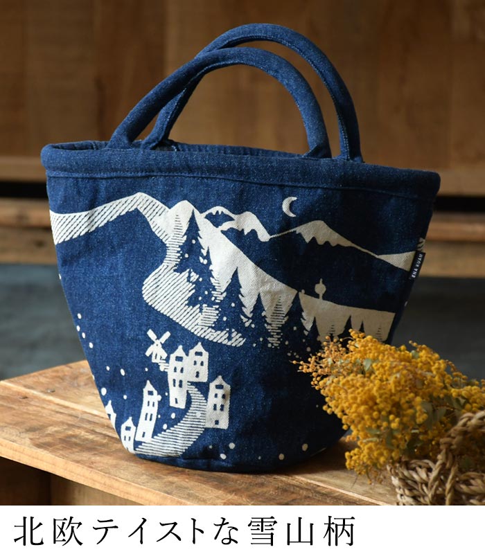 トートバッグ ハンドバッグ レディース バケツ型 デニム Ena Kuam 雪山