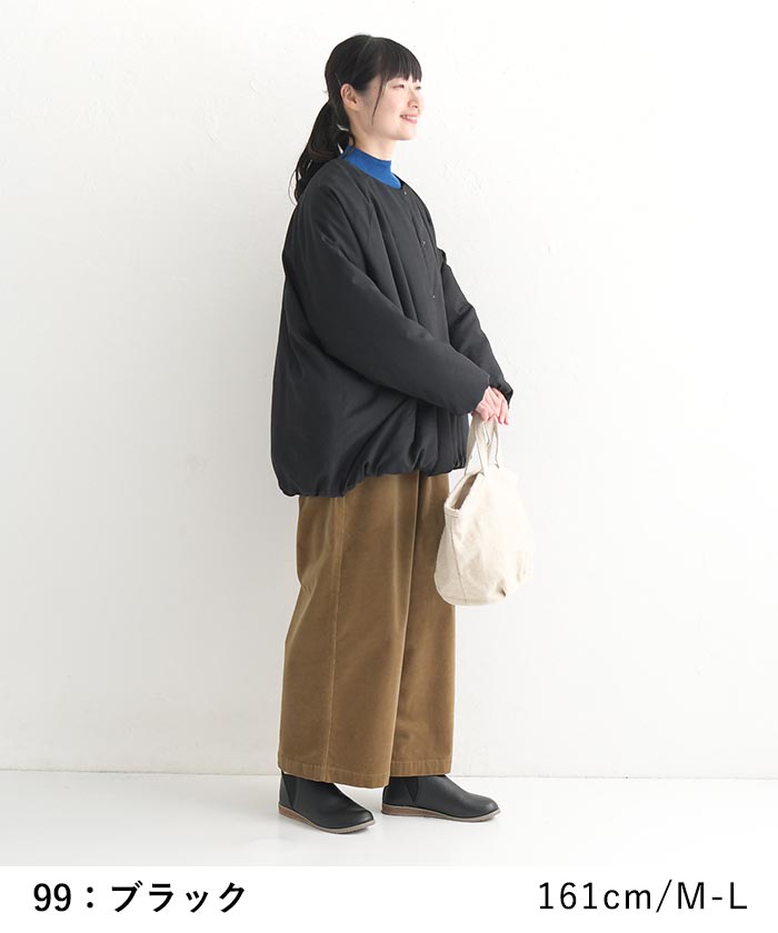 微起毛 中綿 ワイドジャケット ノーカラー アウター ミディアム丈 冬 冬服 23AW1013,｜ecoloco｜06