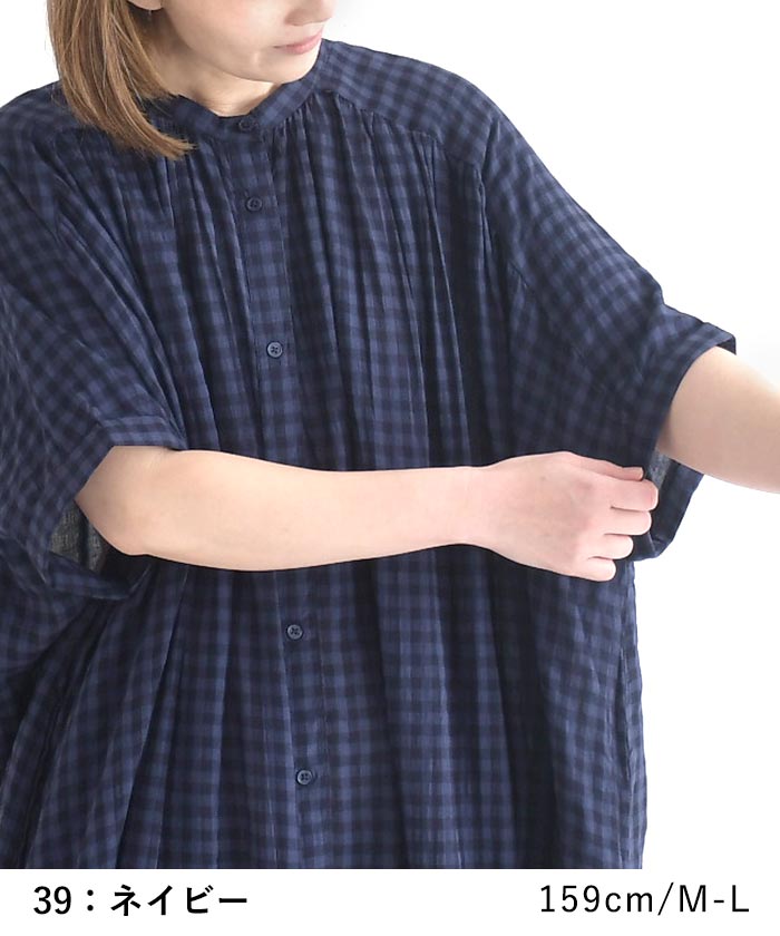ワンピース ギンガムチェック 涼しい コットンレーヨンリップル 春 夏