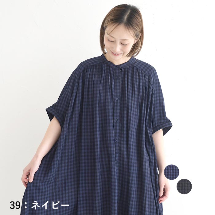 ワンピース ギンガムチェック 涼しい コットンレーヨンリップル 春 夏