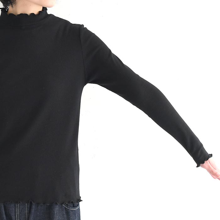 yoiko☆ eLLa【新品未使用】フリル付きブラック長袖トップス フリル付きウエストシャーリングカットオールインワン