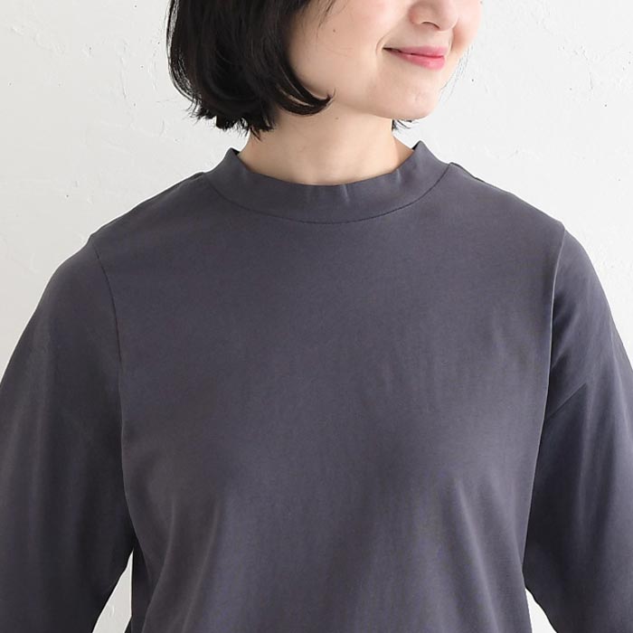Tシャツ ハイネック 六分袖 レディース プルオーバー カットソー 接触冷感 エンザイム天竺 綿100％ UVカット 春夏 26SS0424, |  | 18