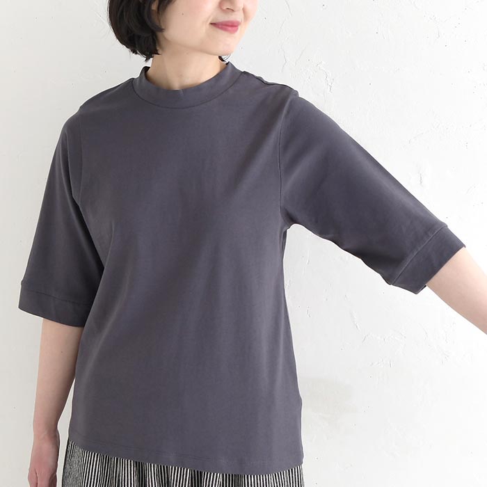 Tシャツ ハイネック 六分袖 レディース プルオーバー カットソー 接触冷感 エンザイム天竺 綿100％ UVカット 春夏 26SS0424, |  | 20