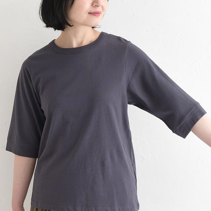 メール便可 Tシャツ クルーネック 六分袖 レディース プルオーバー カットソー 接触冷感 エンザイム天竺 綿100％ UVカット 春夏 26SS0424, |  | 19