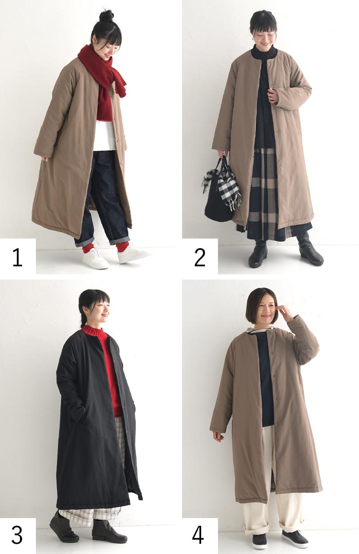 ロング コート アウター レディース 中綿 ノーカラー 軽い