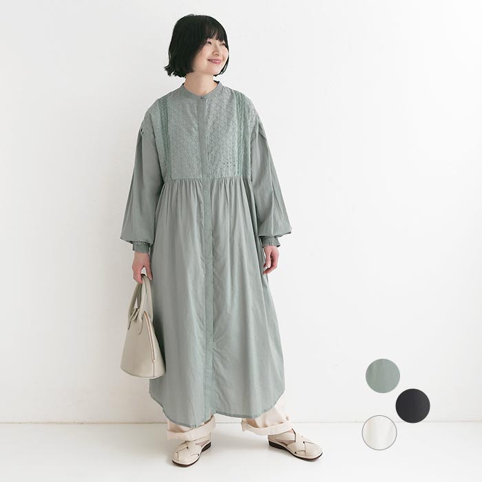 ワンピース 長袖 レディース コットン刺繍 綿100％ 春 秋 30代 40代 50