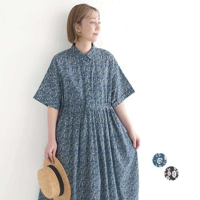 シャツワンピース 小花柄 綿100% 春 夏 30代 40代 50代 26SS0410