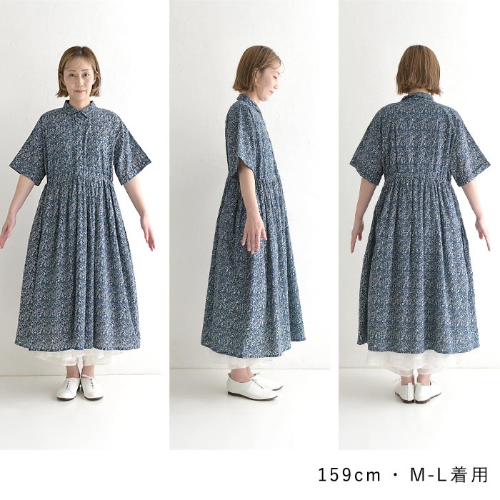 シャツワンピース 小花柄 綿100% 春 夏 30代 40代 50代 26SS0410