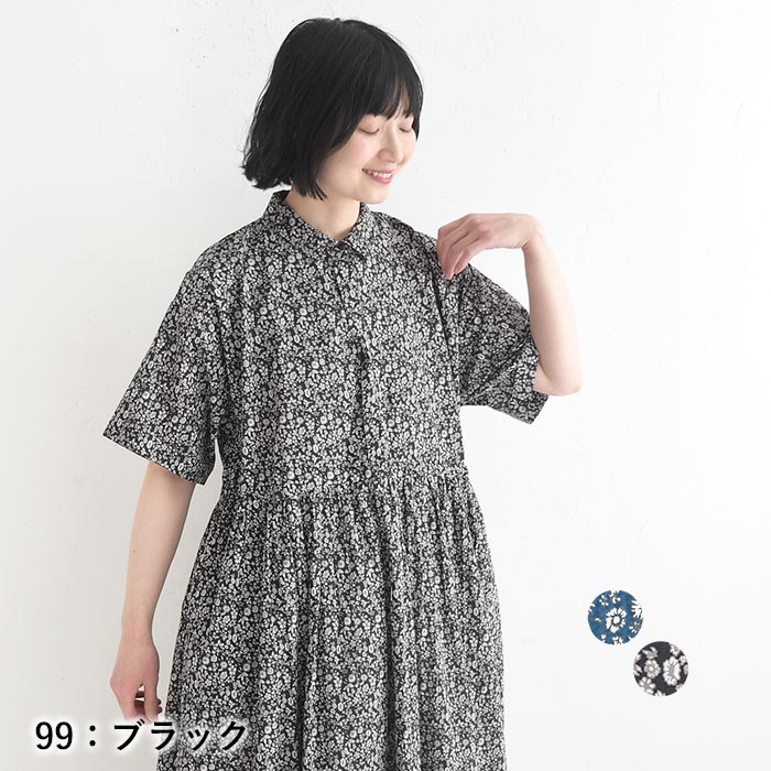 シャツワンピース 小花柄 綿100% 春 夏 30代 40代 50代 26SS0410