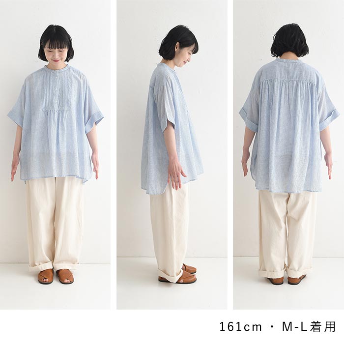 チュニックブラウス 先染めガーゼ ストライプ 綿100% 春 夏 30代 40代
