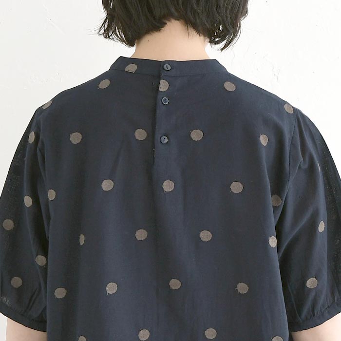 ブラウス 綿麻 ドット刺繍 パフスリーブ レディース 春 夏 30代 40代