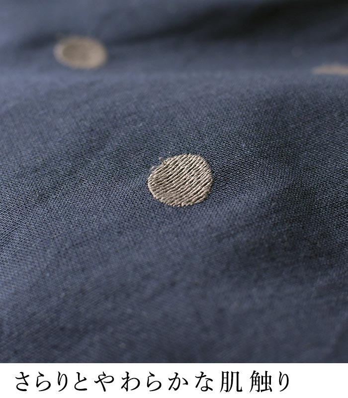 ブラウス 綿麻 ドット刺繍 パフスリーブ レディース 春 夏 30代 40代